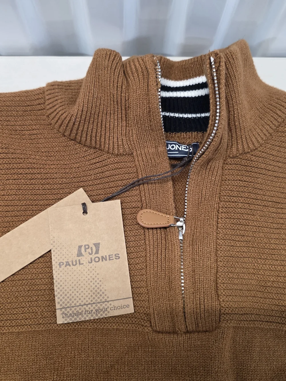 PJ PAUL JONES Sweater Mens Size XL 1/4 Quarter Zip Brown Knit Mock Pullover NEW